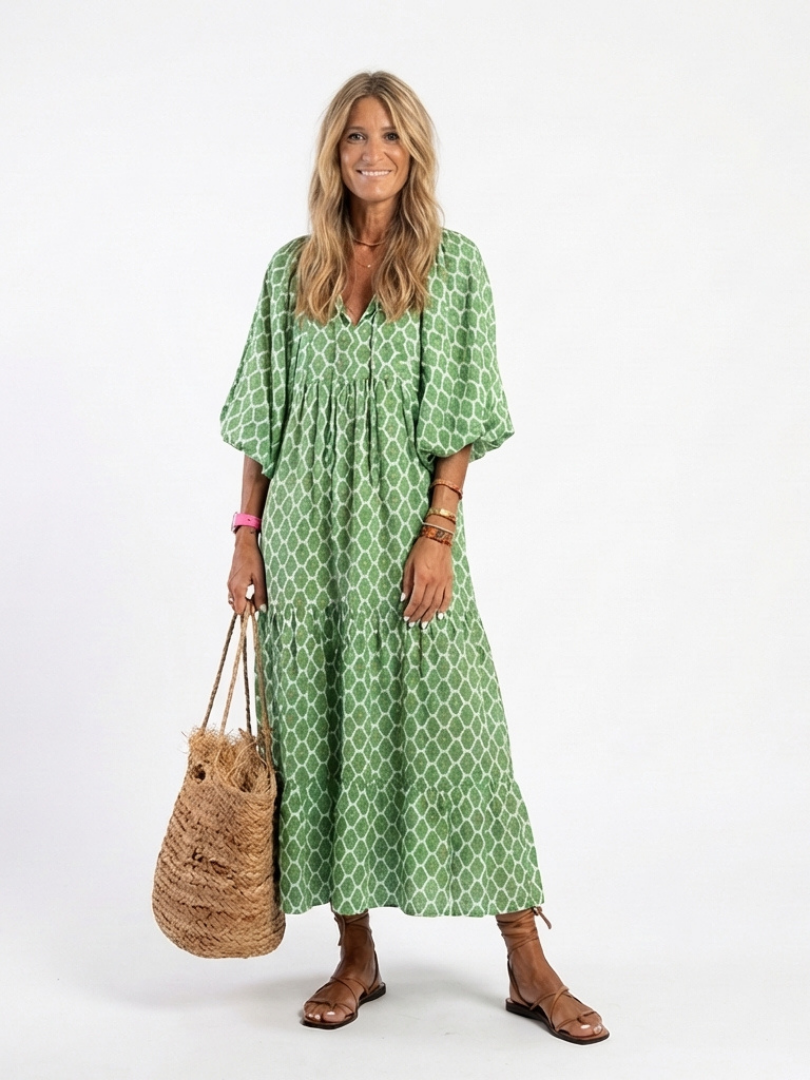 Apolline | Vestido midi estampado con escote en V y mangas tres cuartos