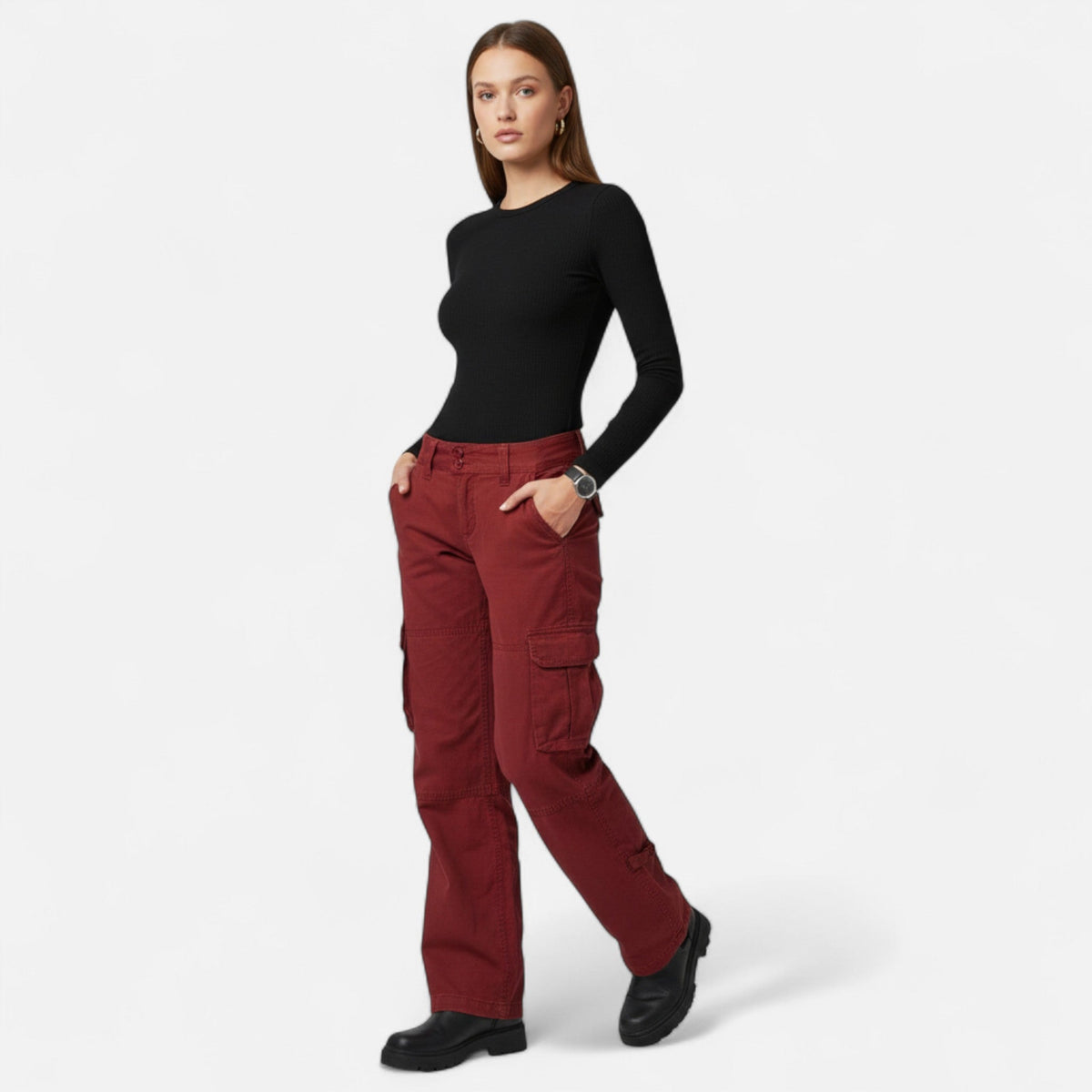 Women's Relaxed Cargo Pants Wide Leg Cotton Everyday