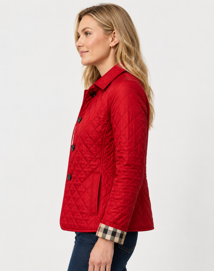 Women's Quilted Transition Jacket Elegant Button Collar