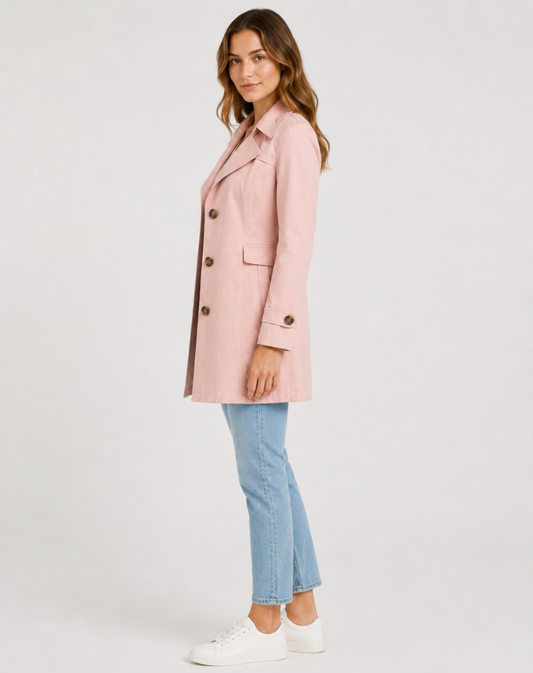 Women's Classic Short Trench Coat Belted Elegant Fit