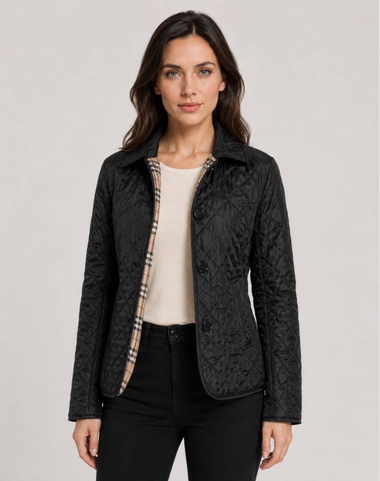 Women's Quilted Transition Jacket Elegant Button Collar
