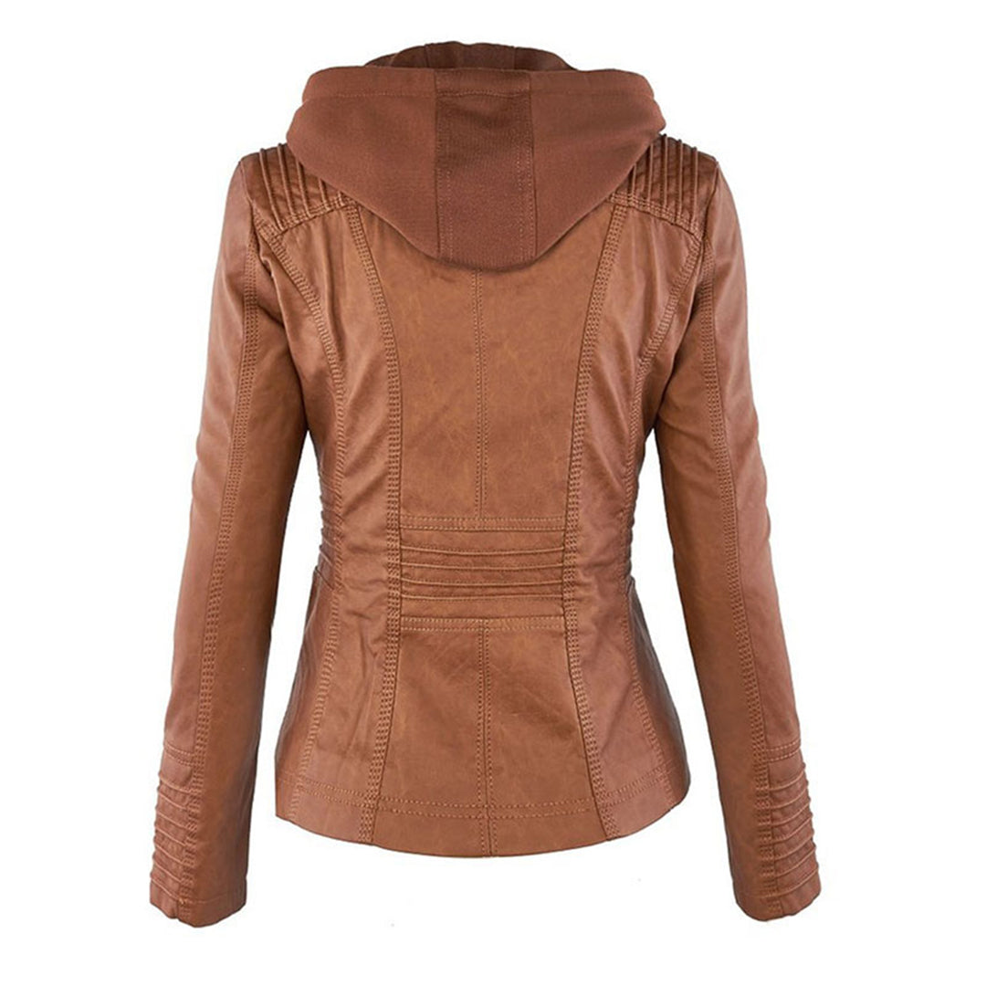 Women's Faux Leather Hooded Jacket Modern Refined Cut