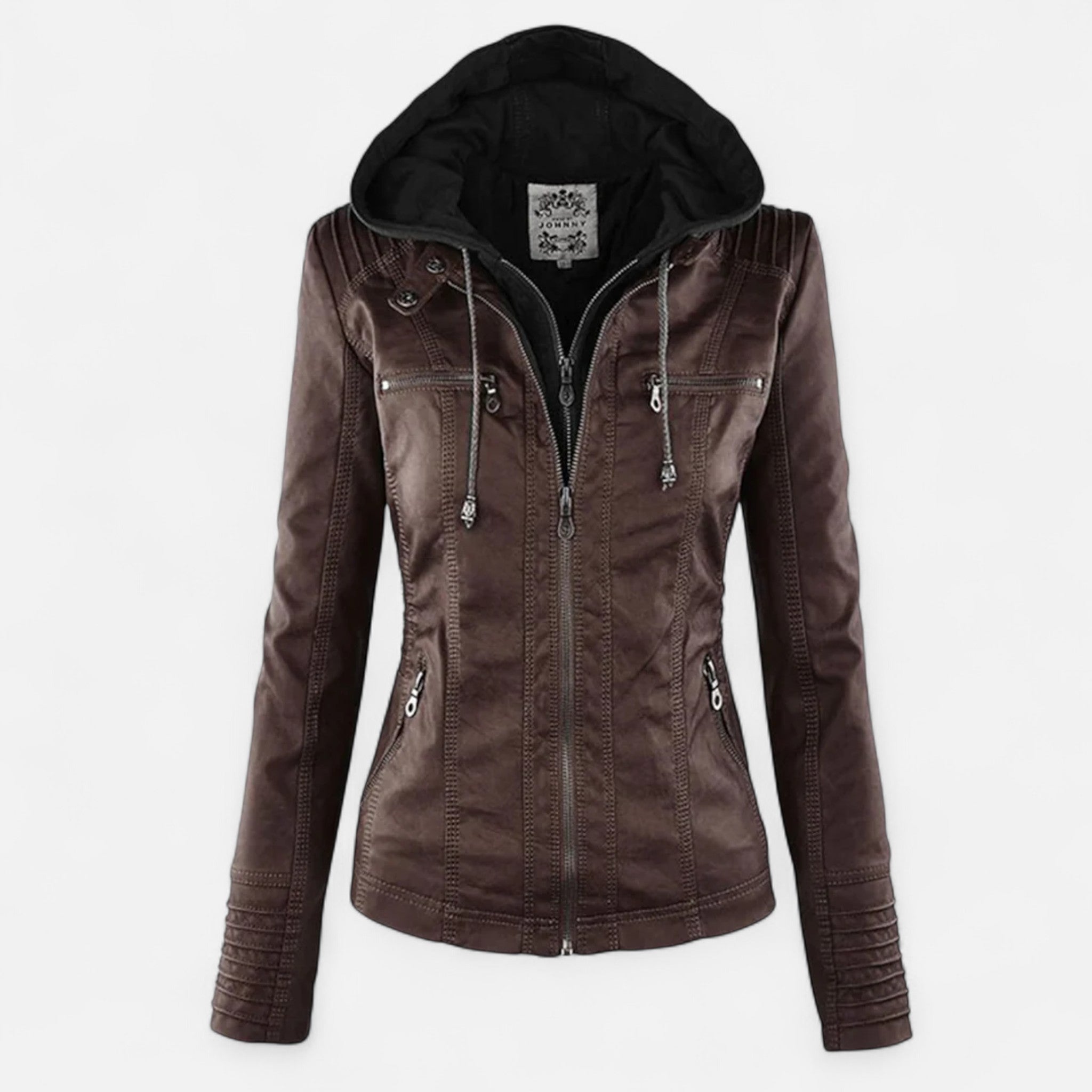 Chaqueta de cuero de grano completo para mujer, corte entallado y diseño minimalista
