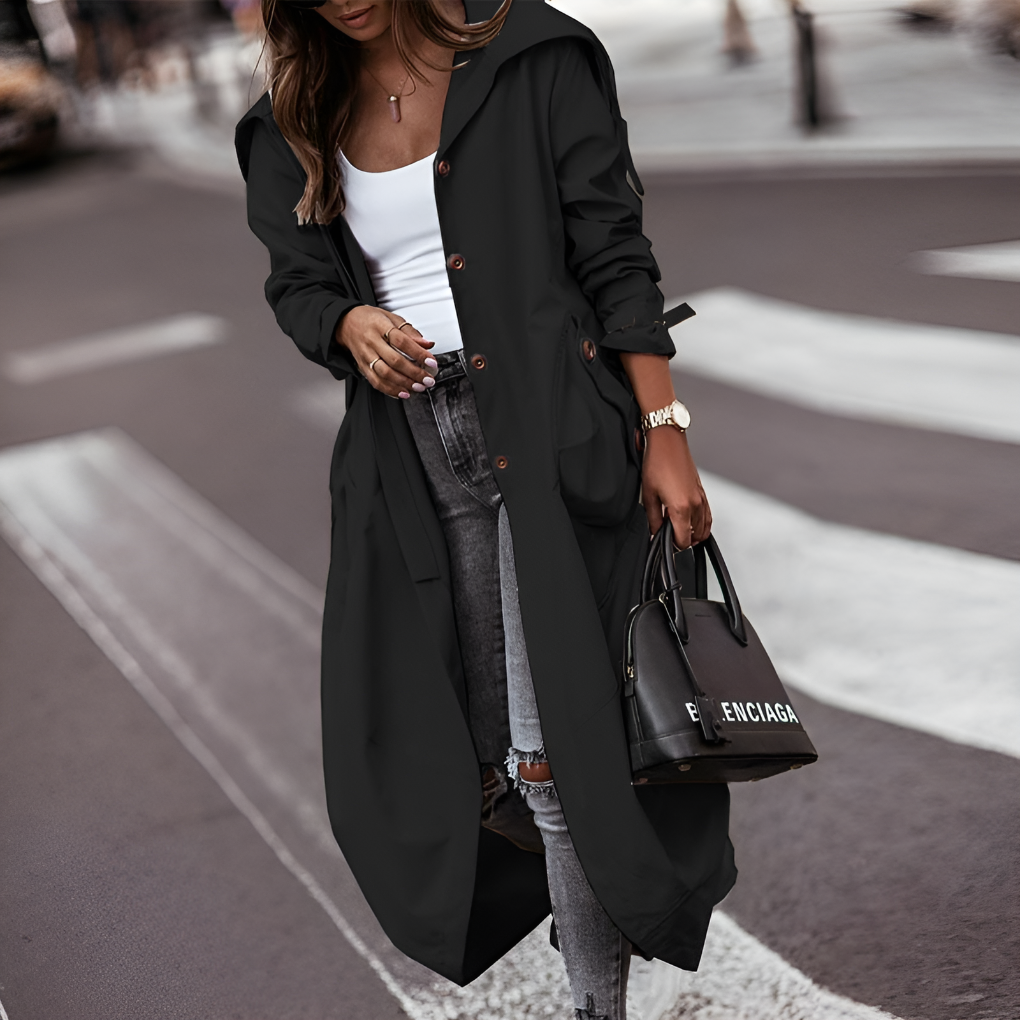 Gabardina larga de mujer con parte delantera abotonada y diseño estilizado