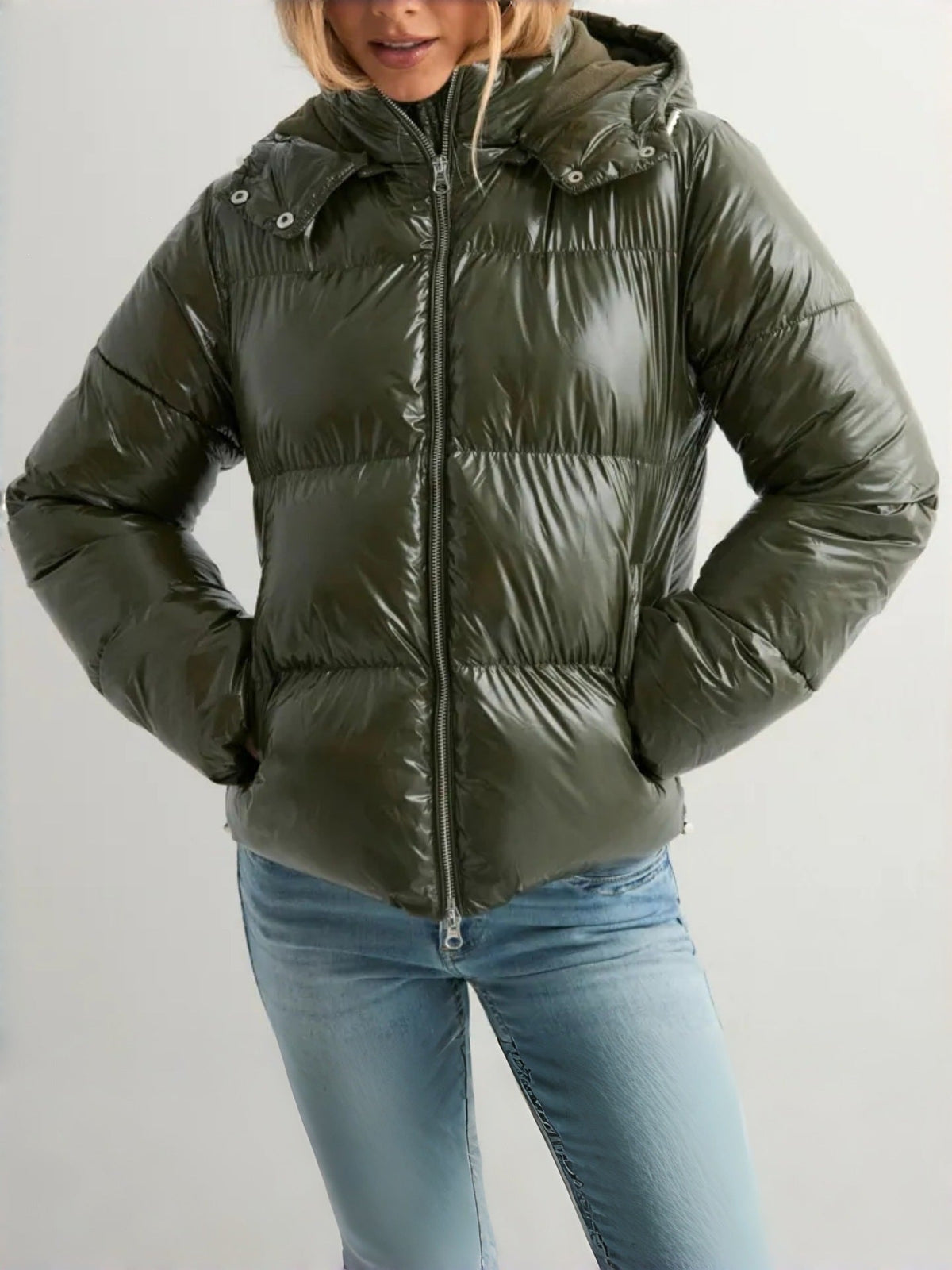 Women's Quilted Jacket with Hood and Pockets