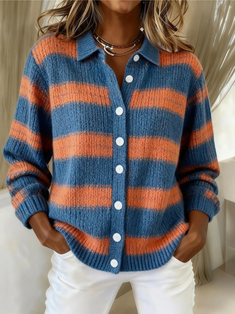 Women's Blouse Denim vertical stripe pattern