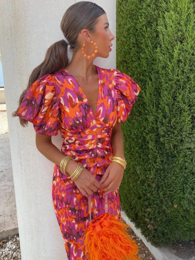 Robe midi femme avec jupe plissée