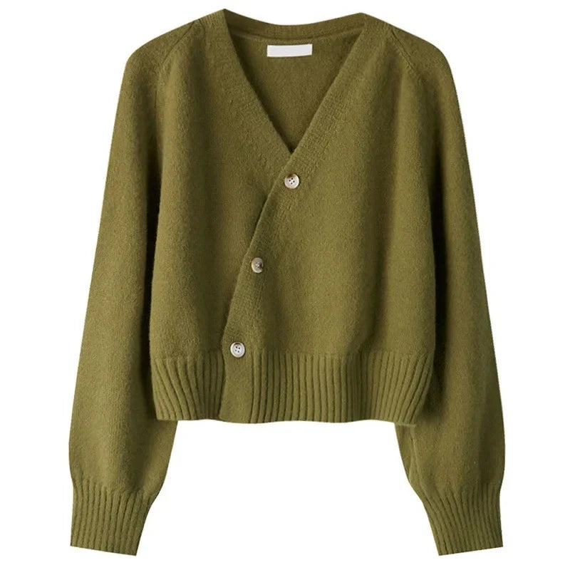 Women's Crossover Cardigan Asymmetric Button Cropped