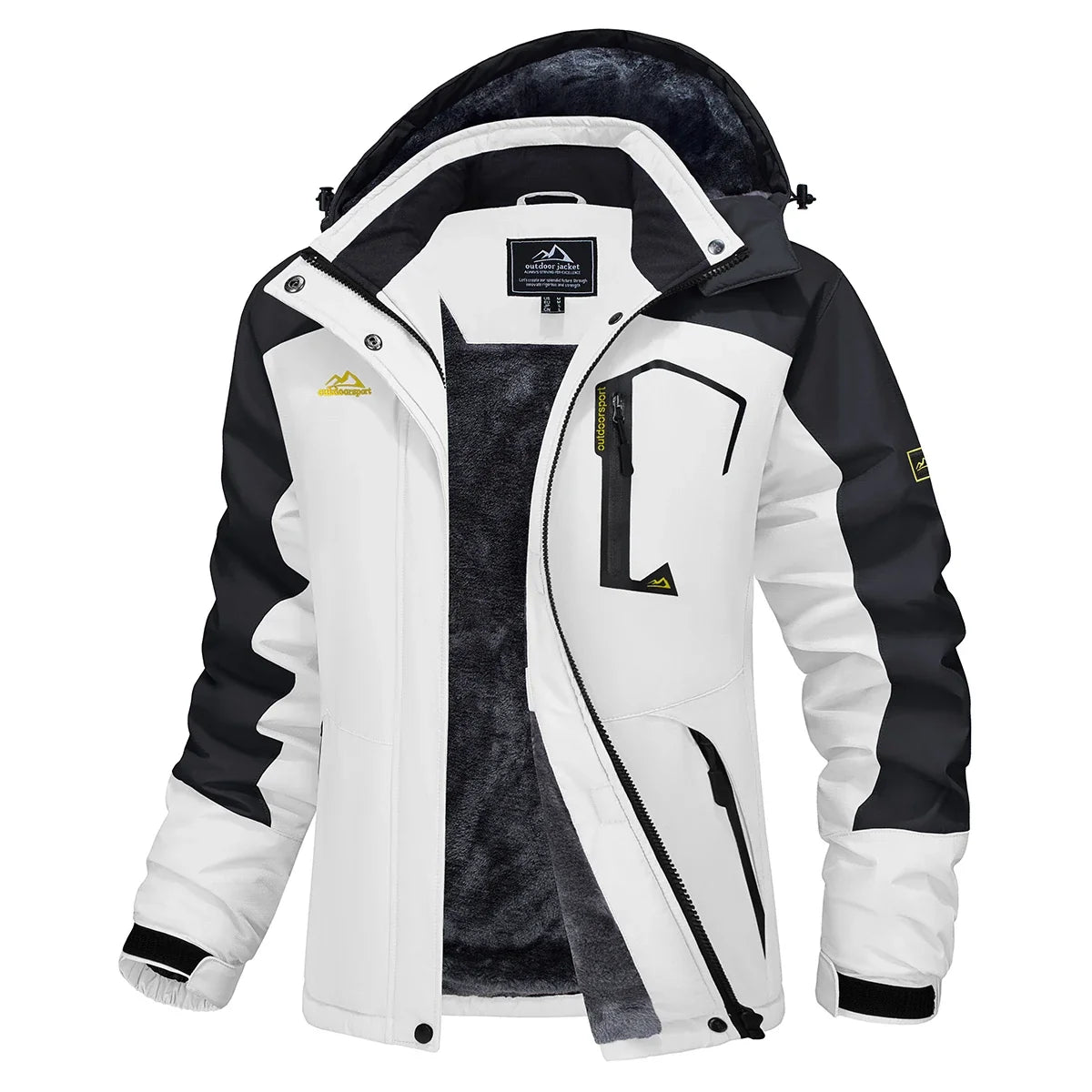 Parka impermeable forrada de forro polar para mujer con capucha integrada