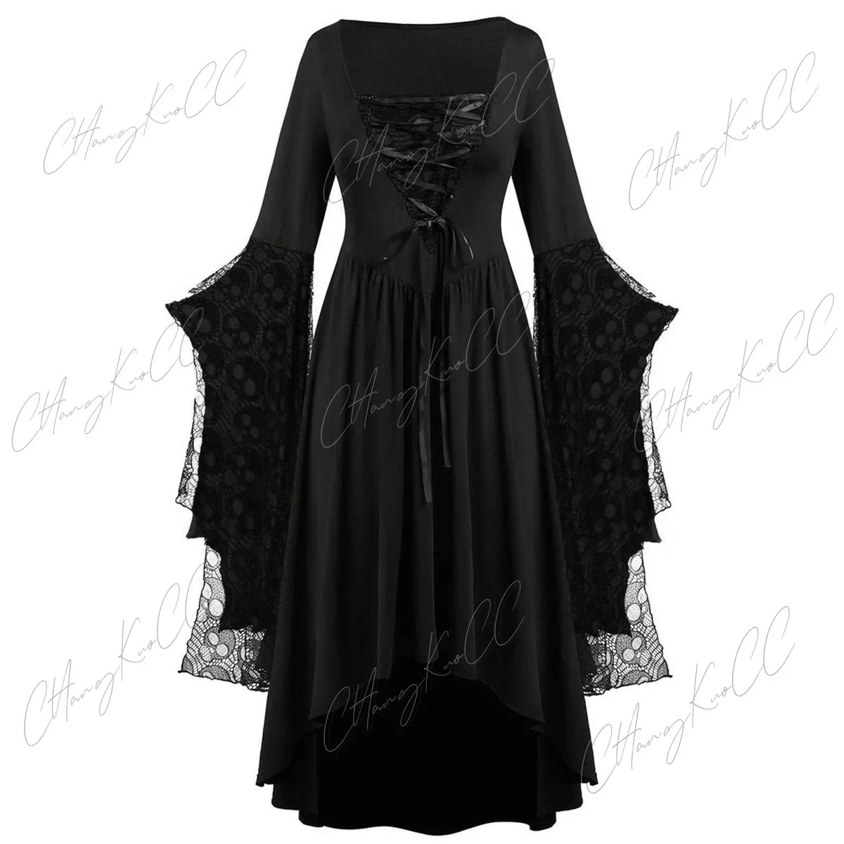 Gothic Lace-Sleeve Dress Women's Halloween Witch Cosplay Costume