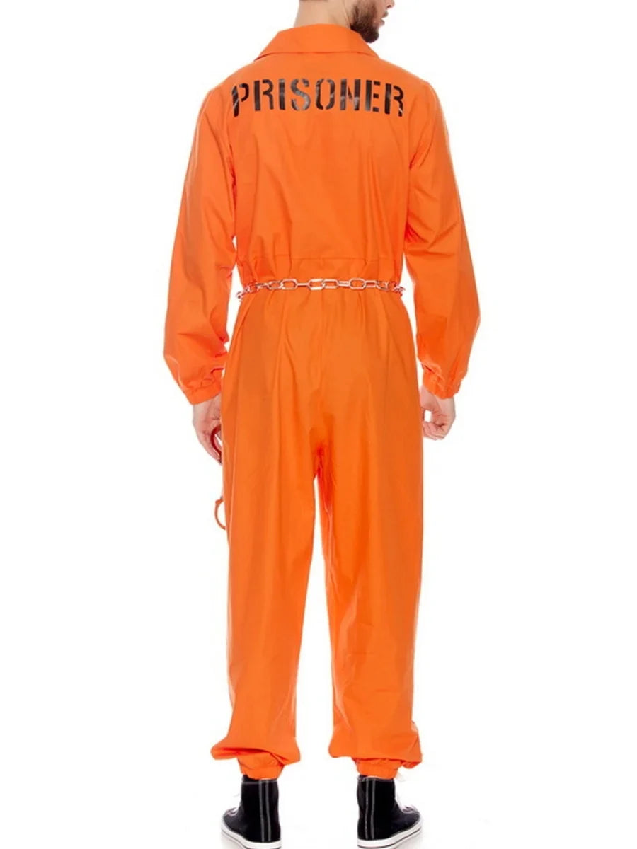 Prisoner Costume Jumpsuit Long Sleeve Men's Halloween Cosplay