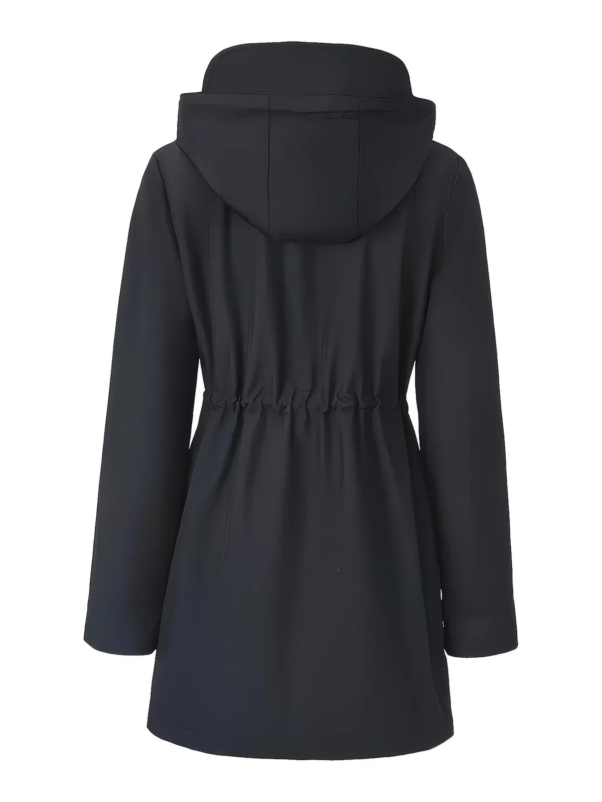 Women's Hooded Trench with Zip Closure and Drawstring Waist