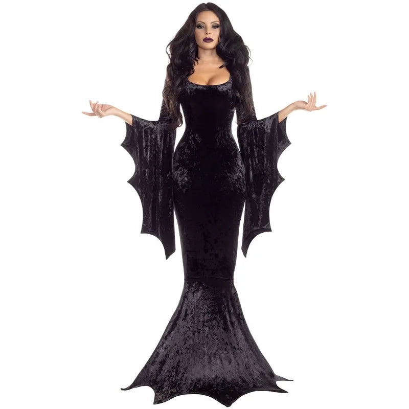Gothic Dress with Train & Bat Sleeves Women's Halloween Cosplay