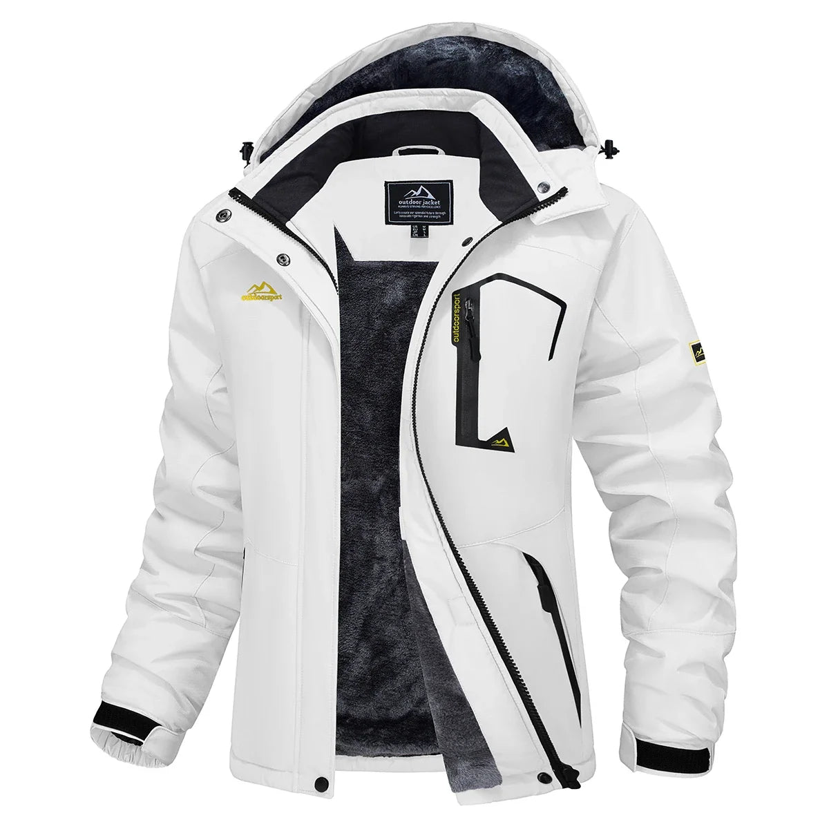 Parka impermeable forrada de forro polar para mujer con capucha integrada