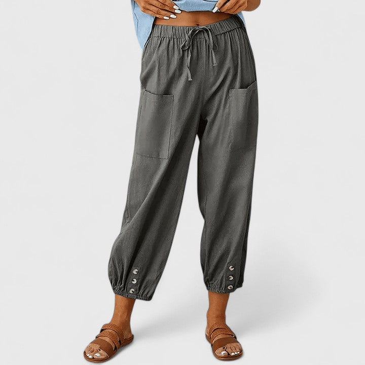 Pantaloni a gamba larga da donna in misto lino-cotone