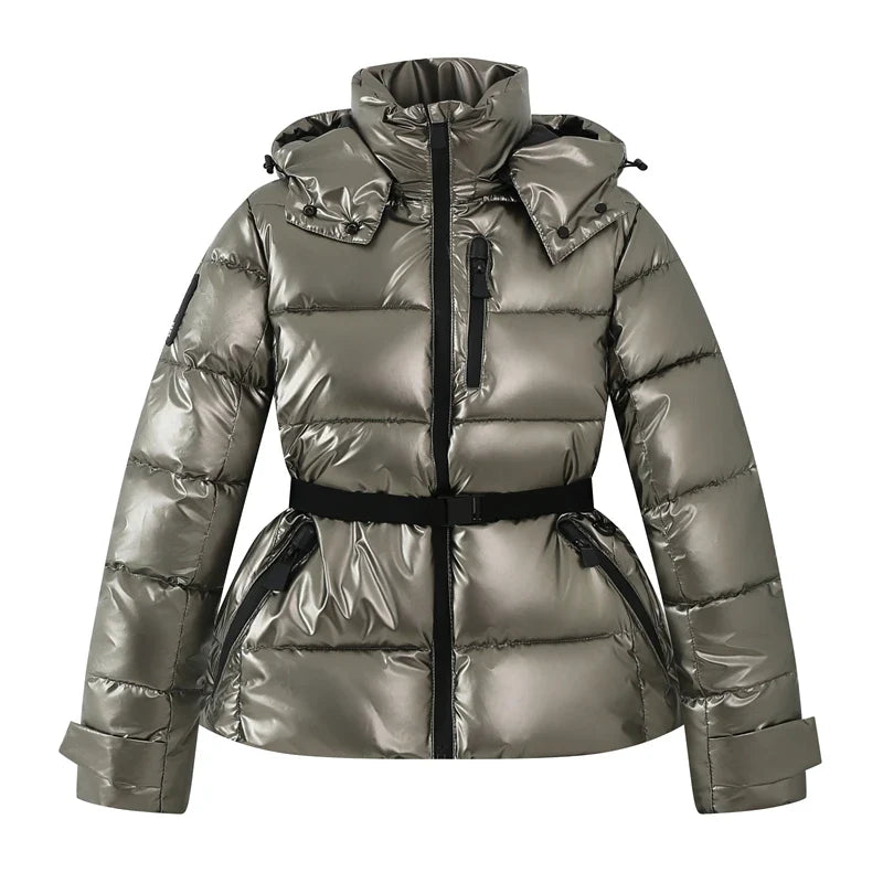Women's Belted Slim-Fit Hooded Down Jacket