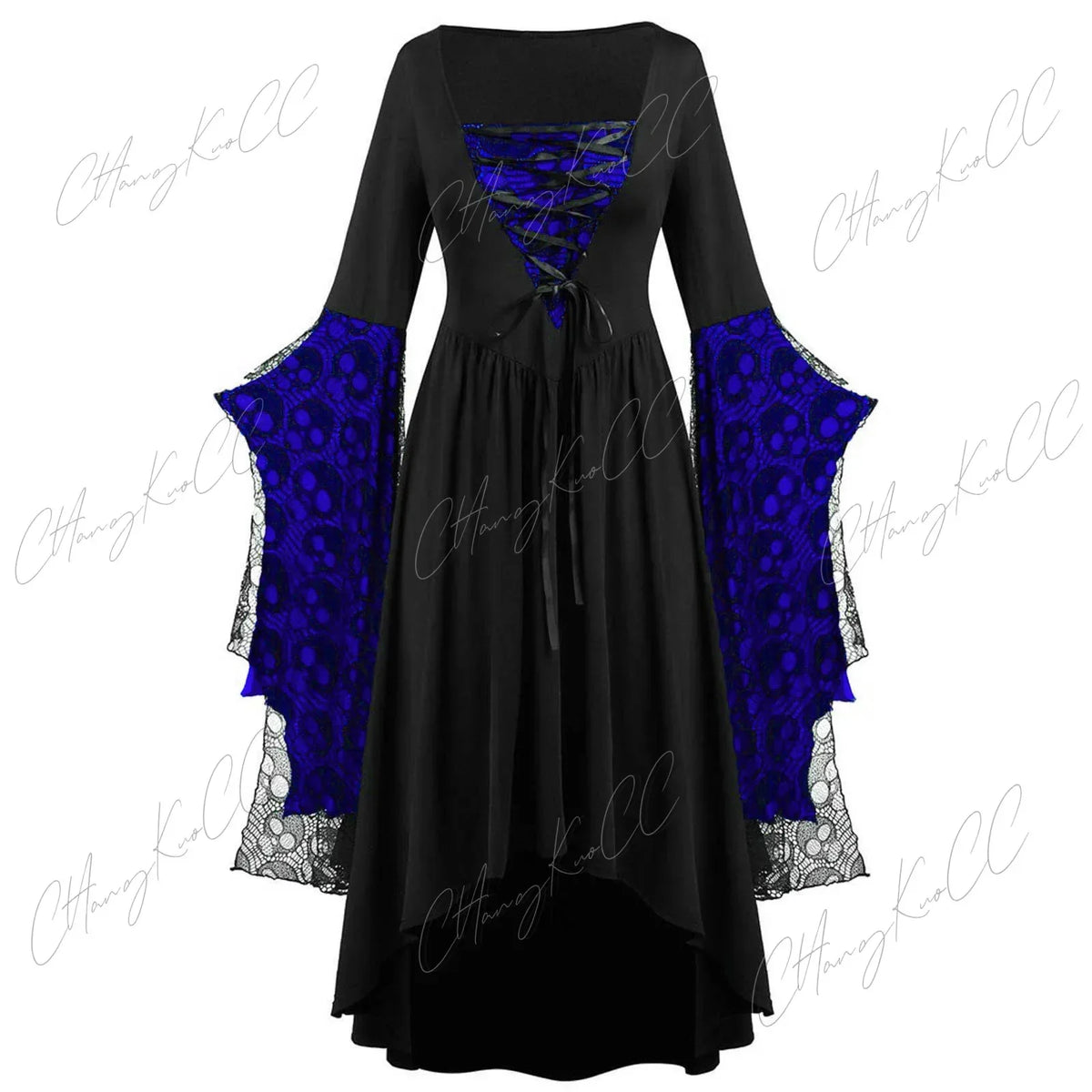 Gothic Lace-Sleeve Dress Women's Halloween Witch Cosplay Costume