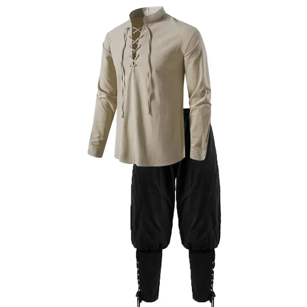 Medieval Pirate Shirt & Trousers Set Men's Halloween Cosplay