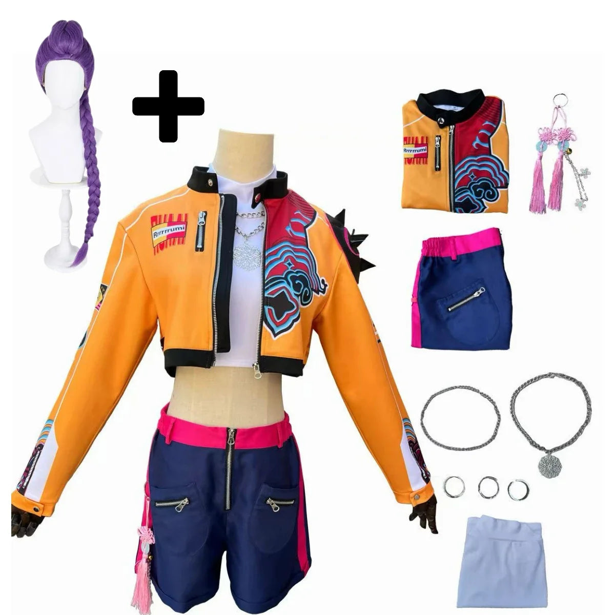 Colorful Cosplay Jacket, Shorts & Jewelry Set Women's Halloween