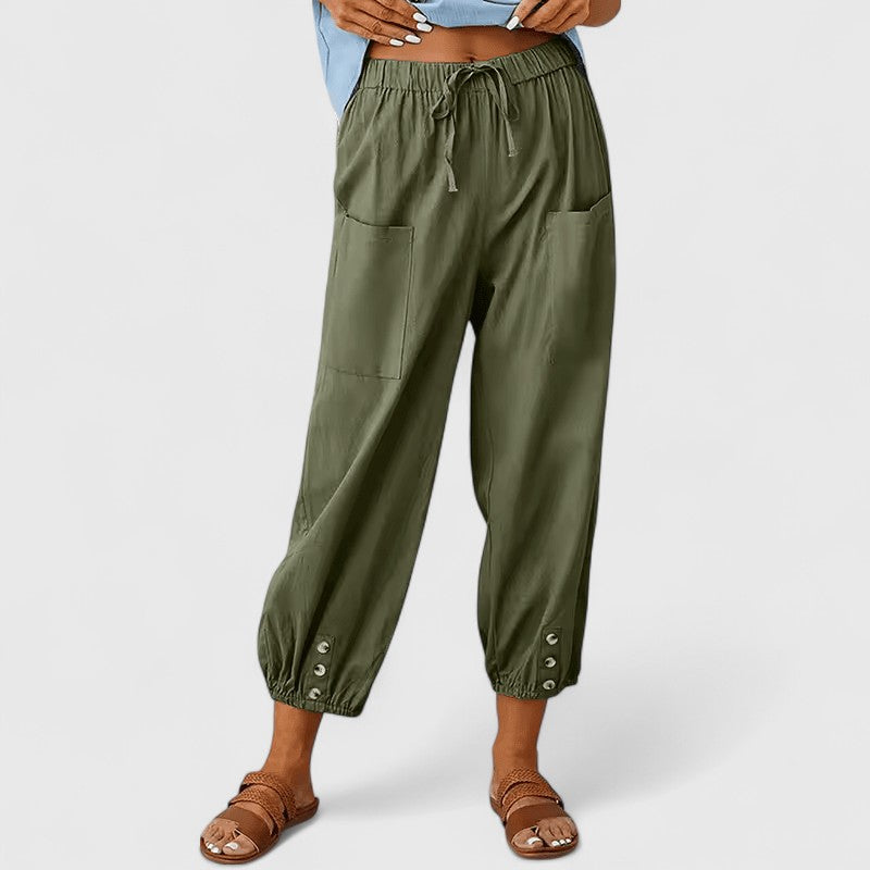 Pantaloni a gamba larga da donna in misto lino-cotone