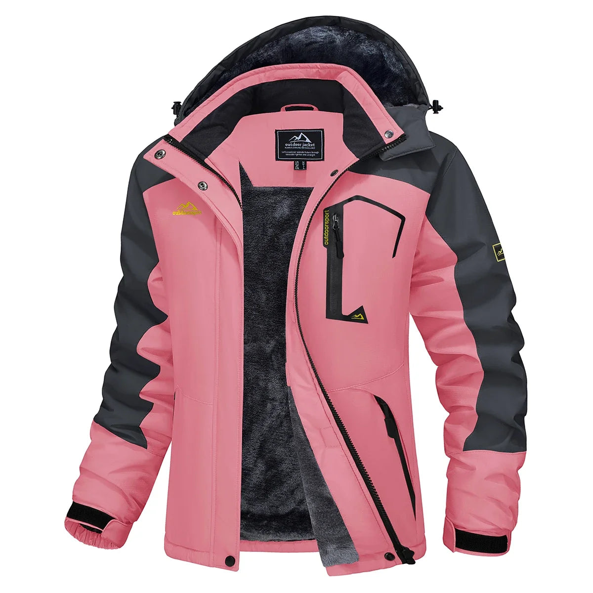 Parka impermeable forrada de forro polar para mujer con capucha integrada