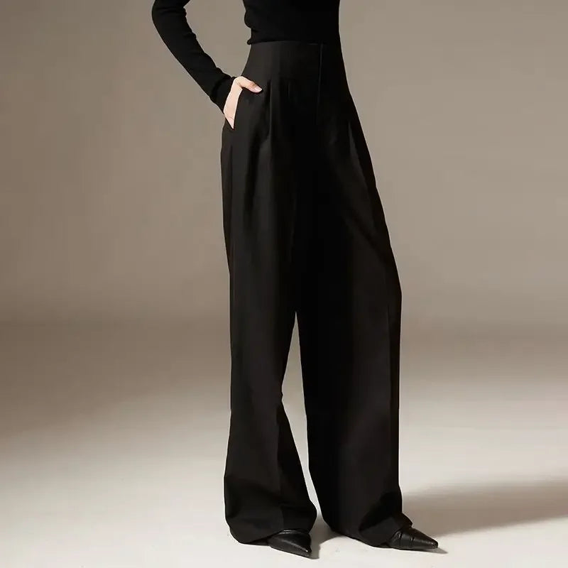 Women's Wide-Leg Cotton Pants High-Waisted Draped