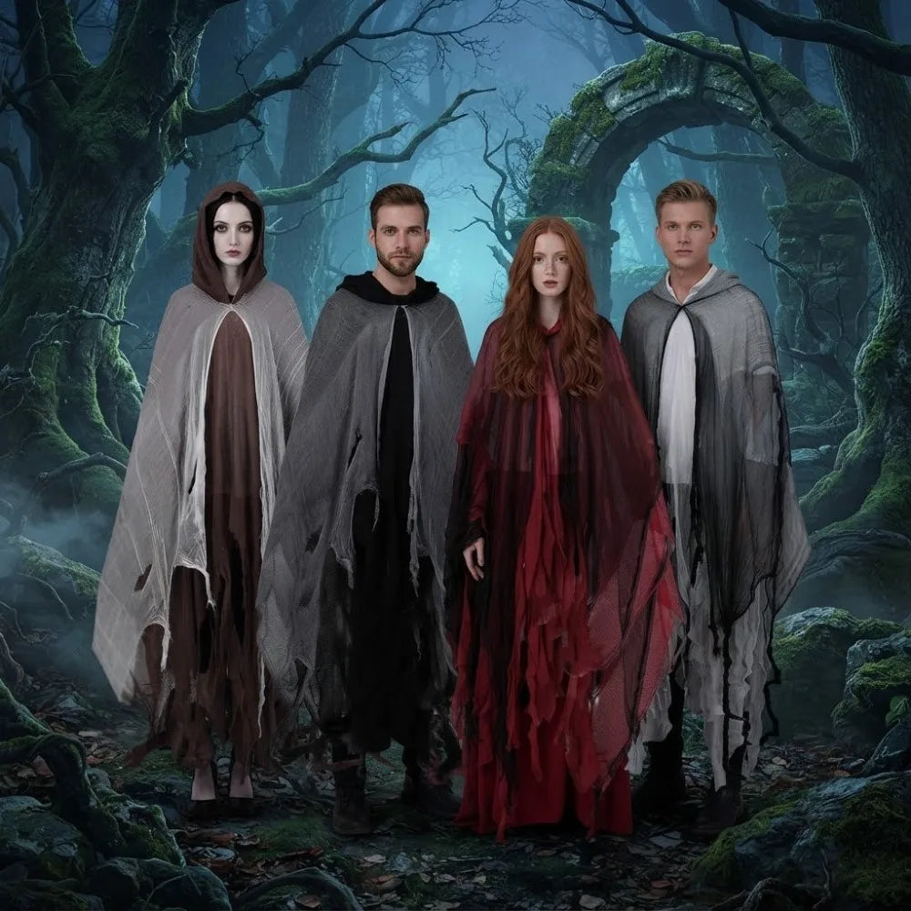 Frayed Ghost Cape with Hood Unisex Halloween Horror Cosplay