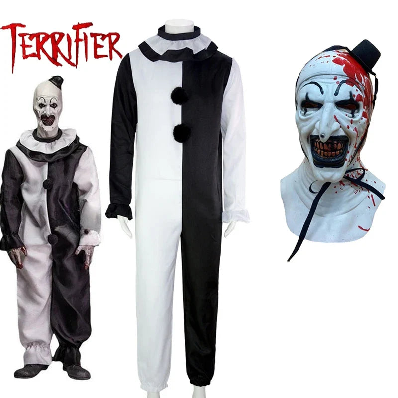 Scary Clown Costume Jumpsuit & Mask Unisex Halloween Cosplay