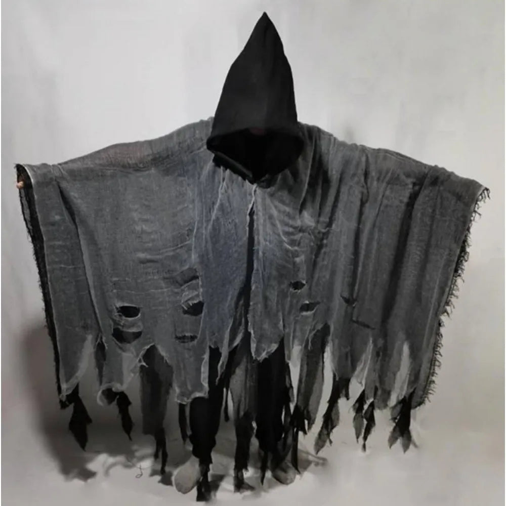 Frayed Ghost Cape with Hood Unisex Halloween Horror Cosplay