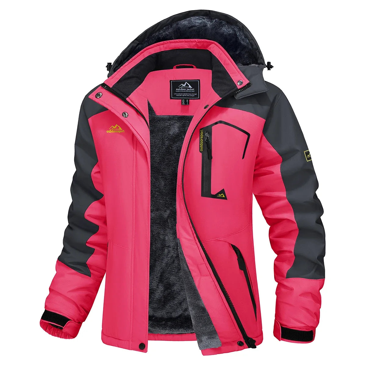 Parka impermeable forrada de forro polar para mujer con capucha integrada