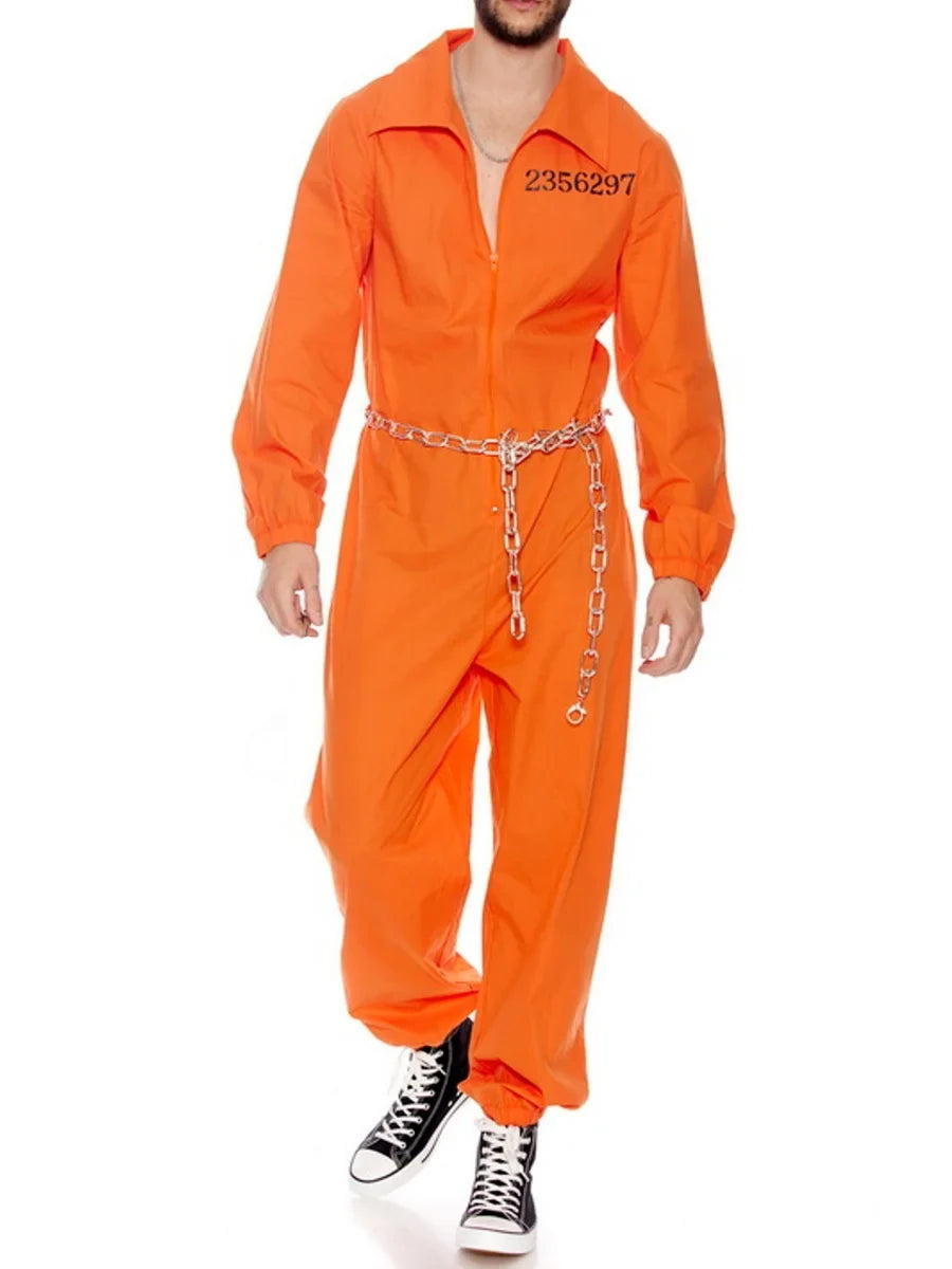Prisoner Costume Jumpsuit Long Sleeve Men's Halloween Cosplay