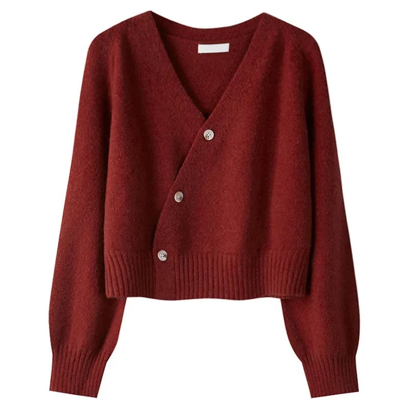 Women's Crossover Cardigan Asymmetric Button Cropped