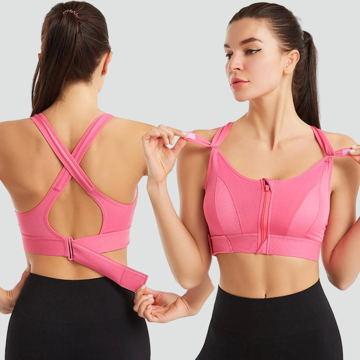 Sujetador deportivo para mujer con cremallera frontal y ajuste trasero