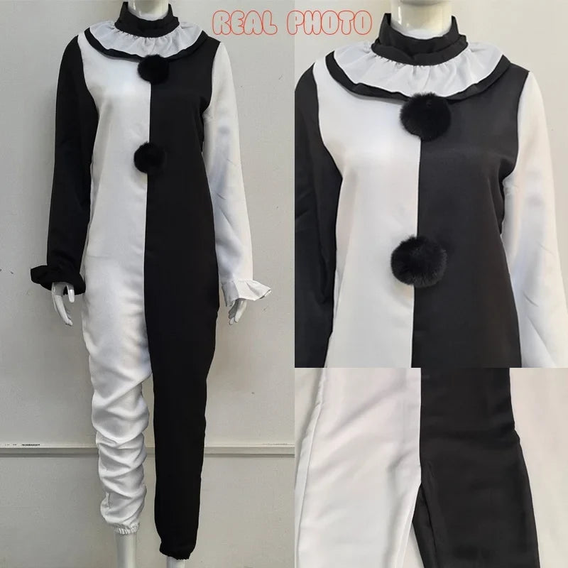 Scary Clown Costume Jumpsuit & Mask Unisex Halloween Cosplay
