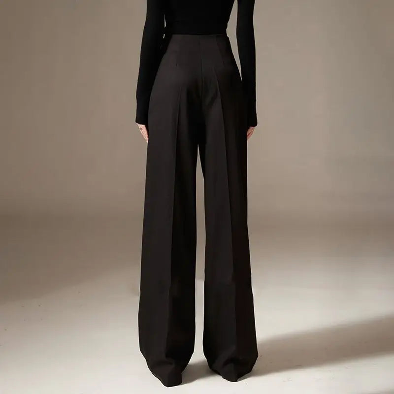 Women's Wide-Leg Cotton Pants High-Waisted Draped