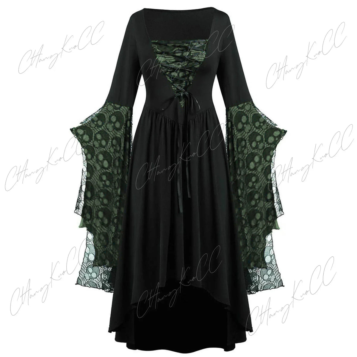 Gothic Lace-Sleeve Dress Women's Halloween Witch Cosplay Costume