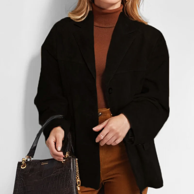 Women's Suede Jacket Tailored Lines Structured Drape