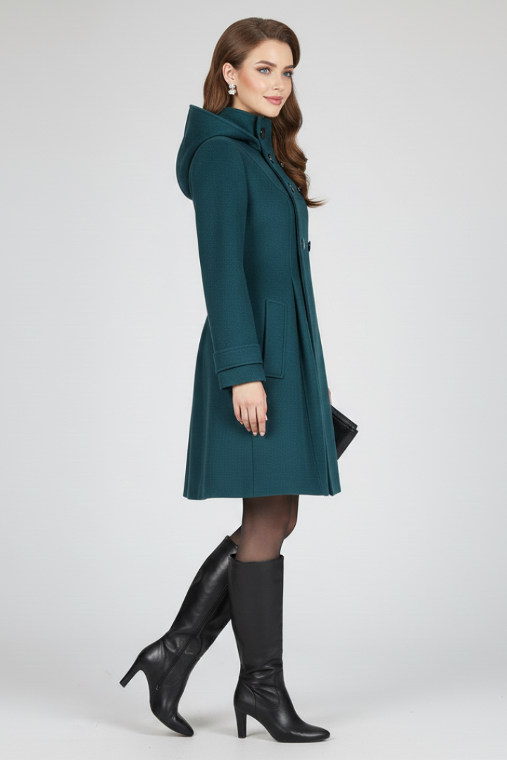 Women's Hooded Coat with Double Button Front
