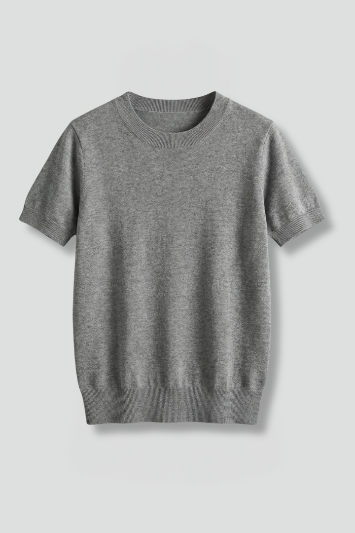 Top de punto para mujer con cuello redondo y bajo acanalado