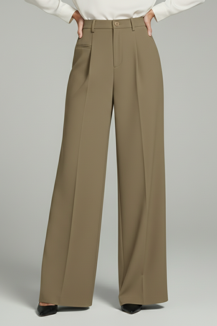 Pantaloni palazzo da donna con pieghe anteriori e tasche posteriori, eleganti