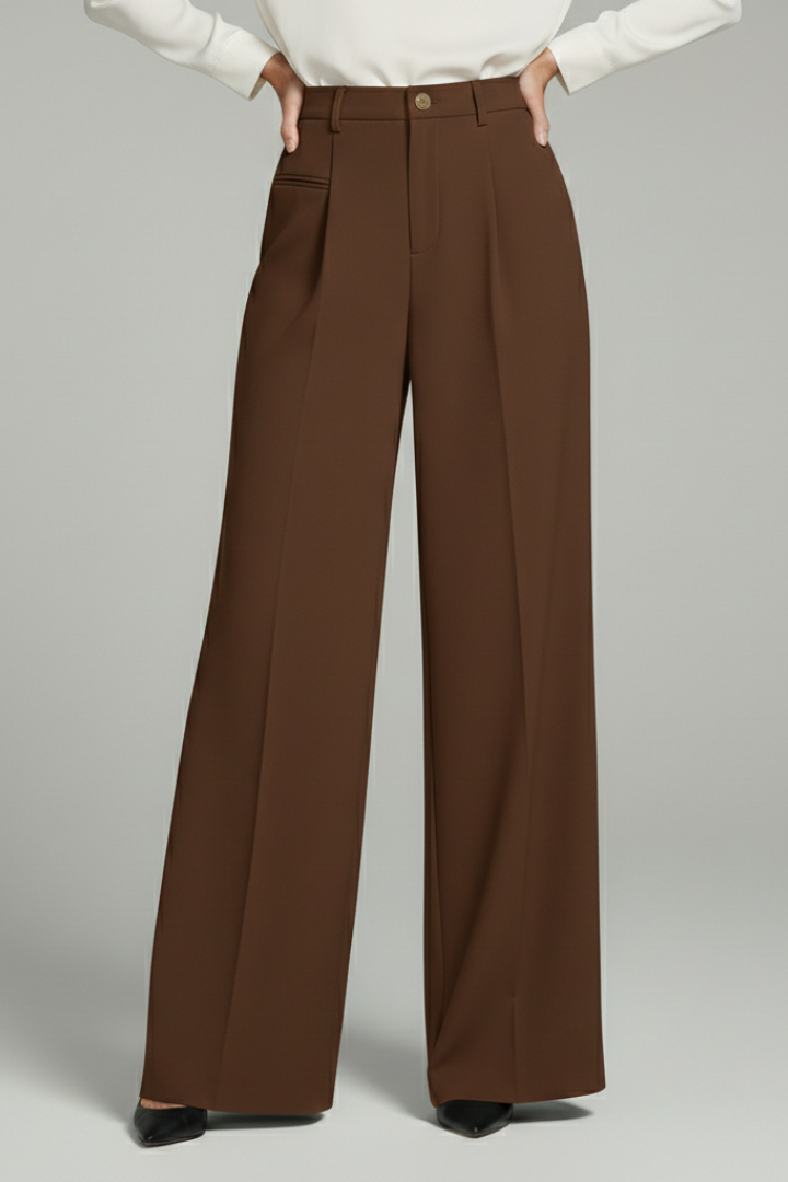 Pantaloni palazzo da donna con pieghe anteriori e tasche posteriori, eleganti