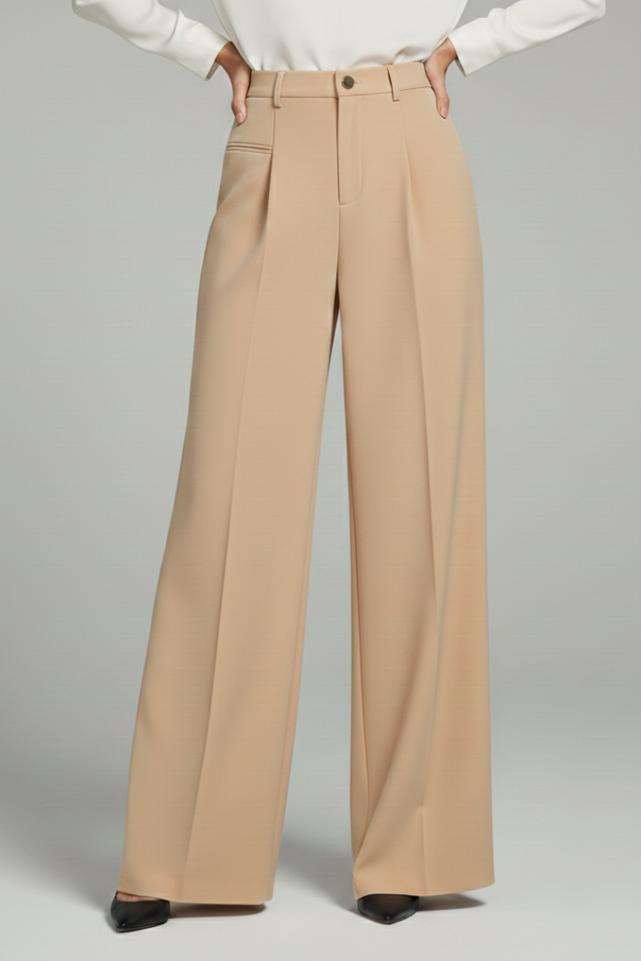 Pantaloni palazzo da donna con pieghe anteriori e tasche posteriori, eleganti
