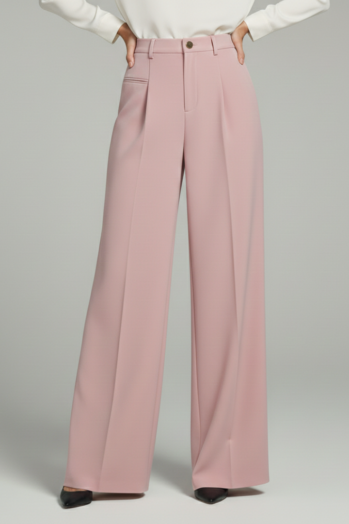 Pantaloni palazzo da donna con pieghe anteriori e tasche posteriori, eleganti