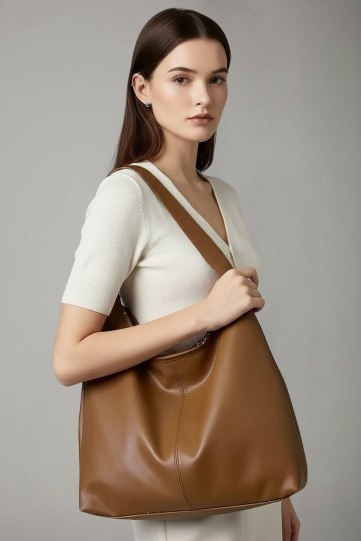 Women's Classic Faux Leather Tote Bag with Large Interior
