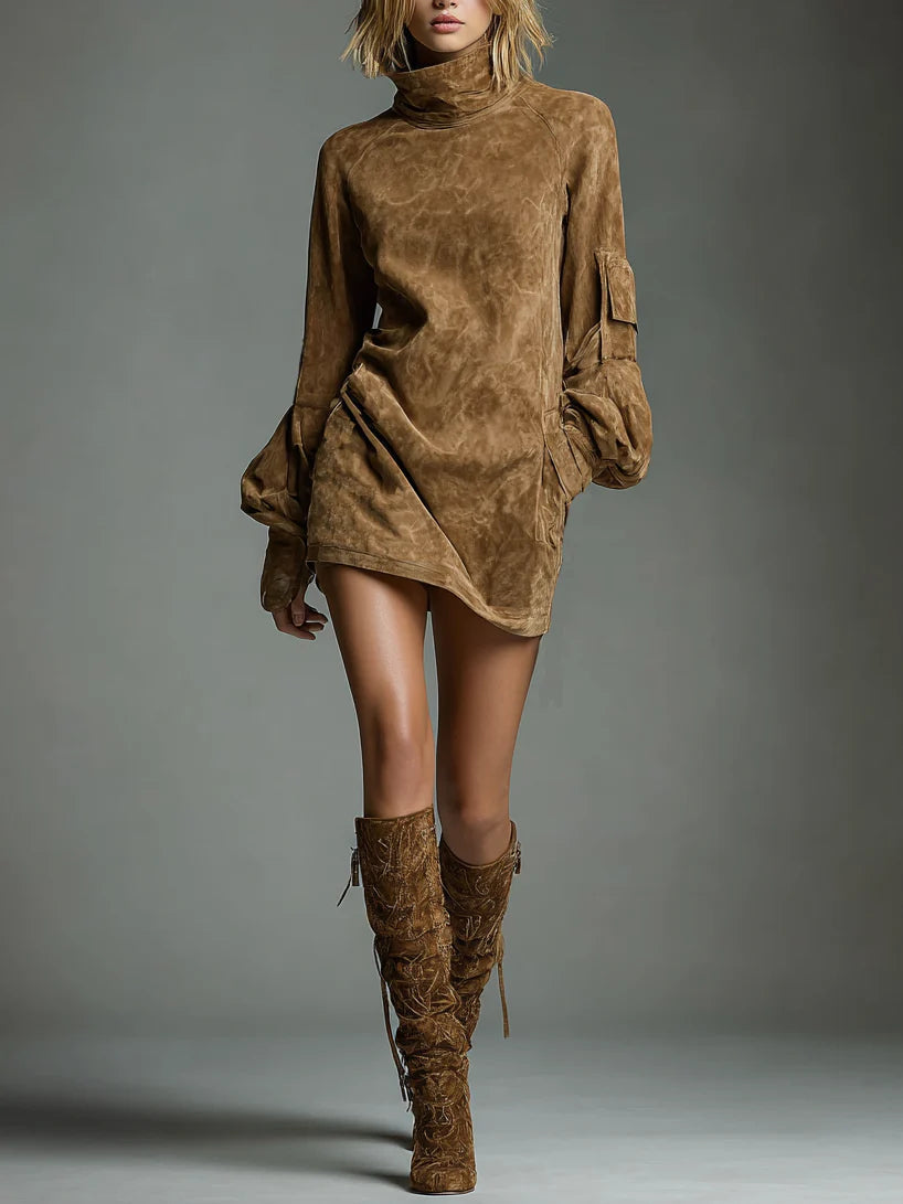 Women's Dress Suede wrap front