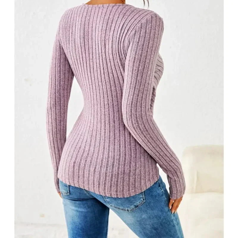 Women's Ribbed Wrap Top V-Neck Ruched Long Sleeve