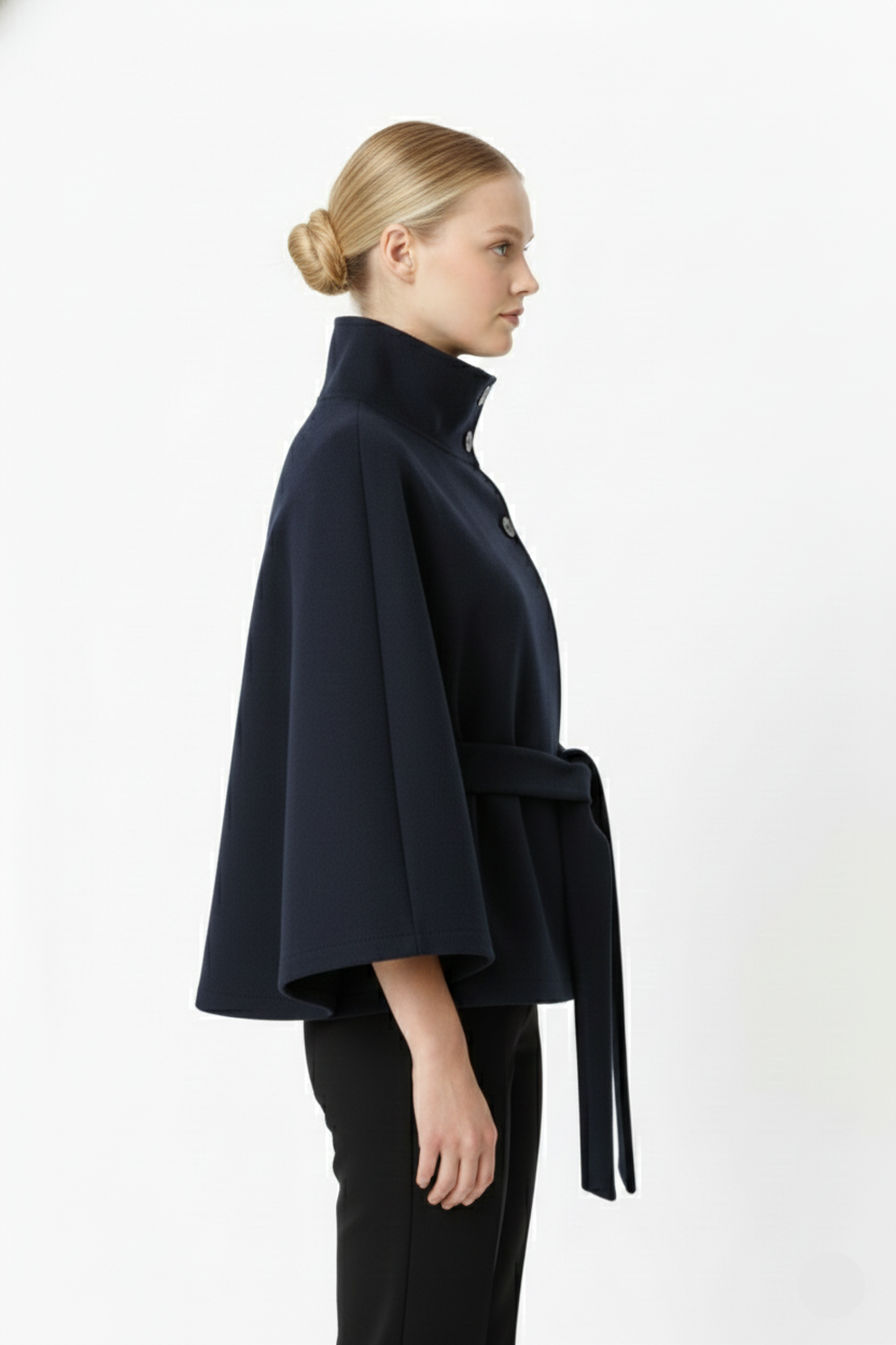 Women's Wool-Blend Coat High Neck Removable Belt