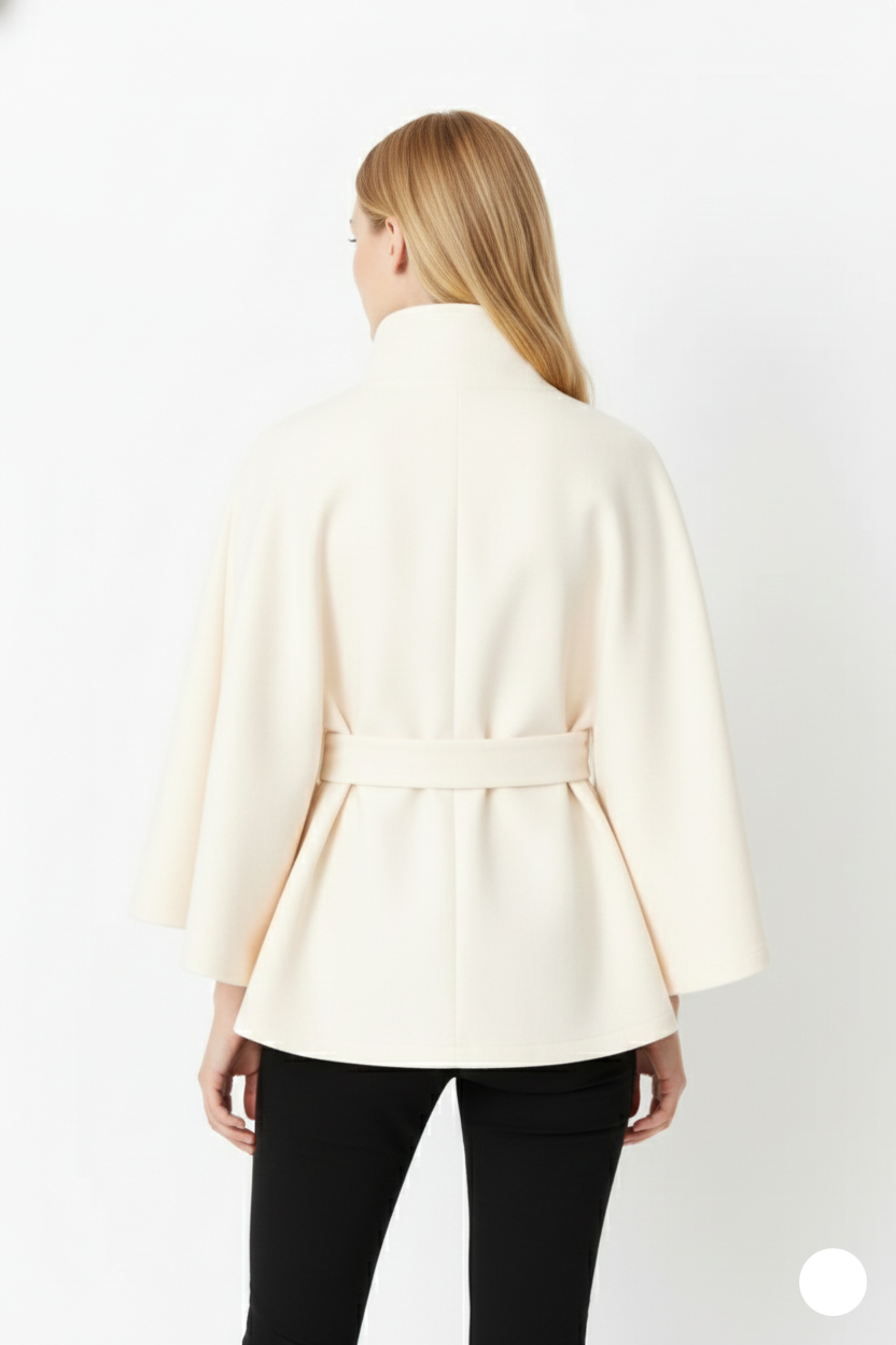 Women's Wool-Blend Coat High Neck Removable Belt