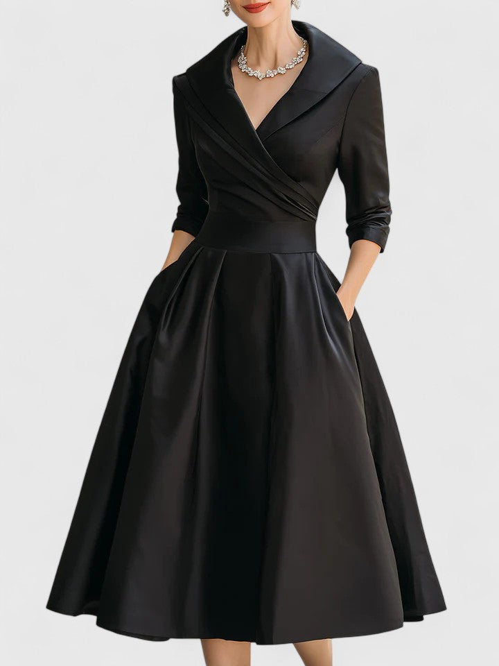 Robe midi femme avec poches latérales en satin