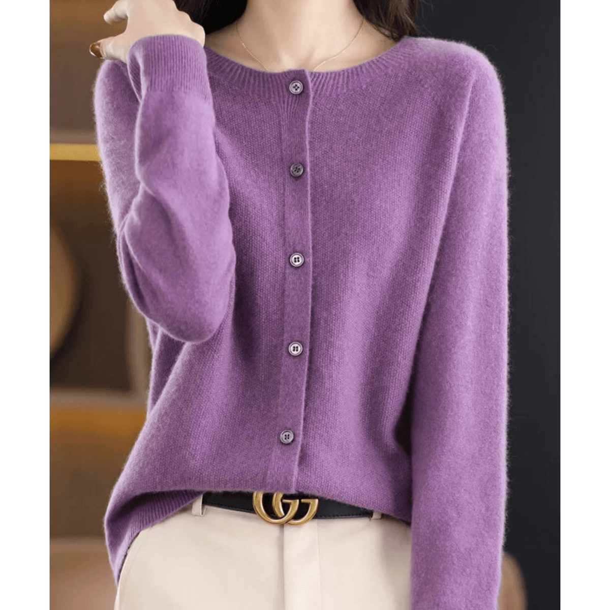 Women's Cashmere-Blend Cardigan V-Neck Elegant Drape